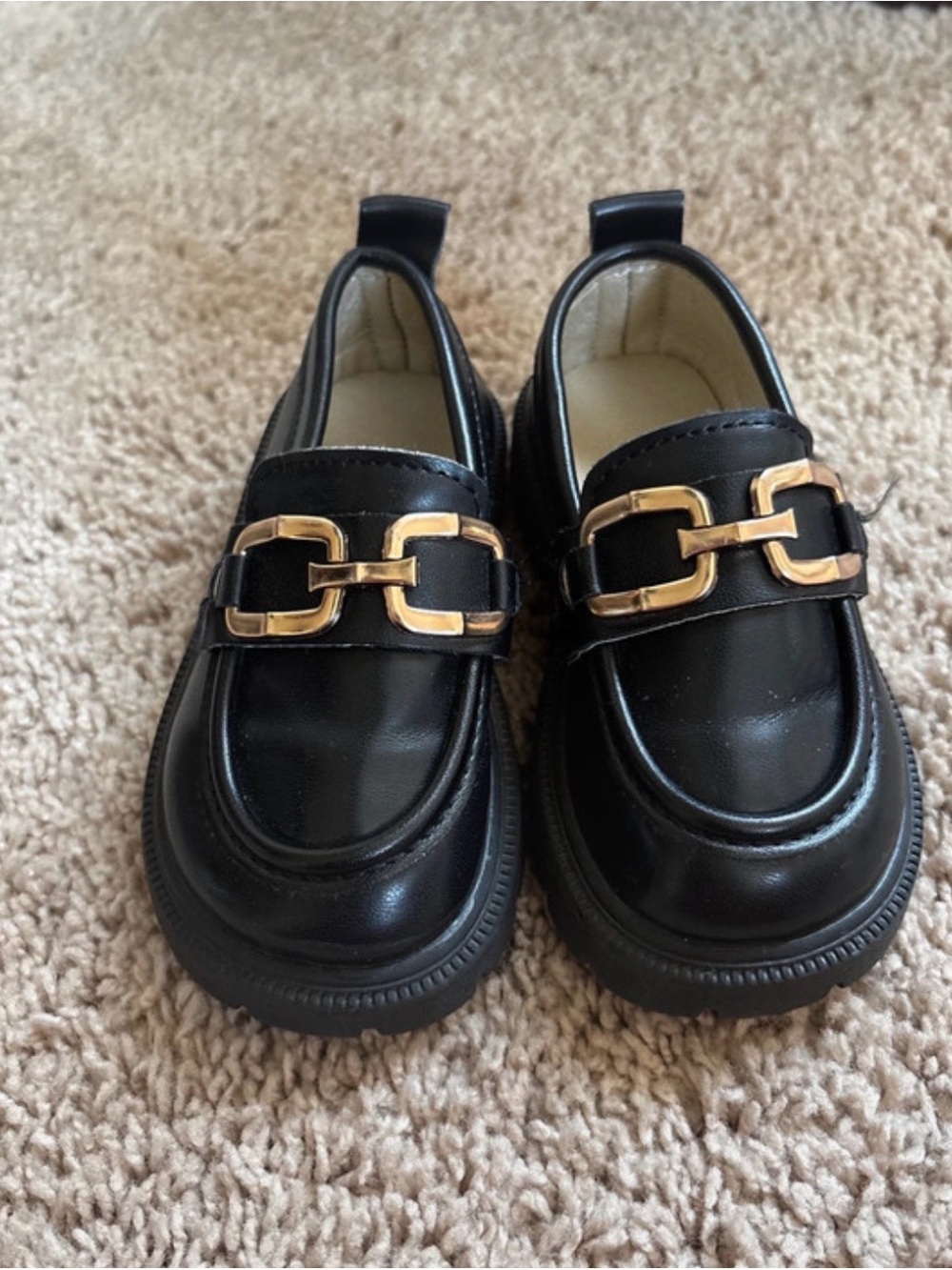 Kids Black Loafer with Gold Chain Accent